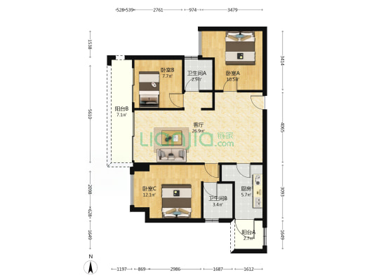 合谊理想城三期 3室1厅2卫 96平方