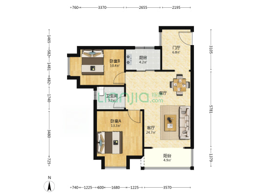 岷怡苑北区 2室1厅1卫 84平方
