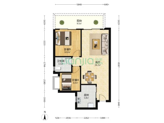 恒大御府 2室1厅1卫 75平方