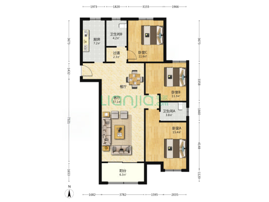 水岸人家三期 3室1厅2卫 120平方
