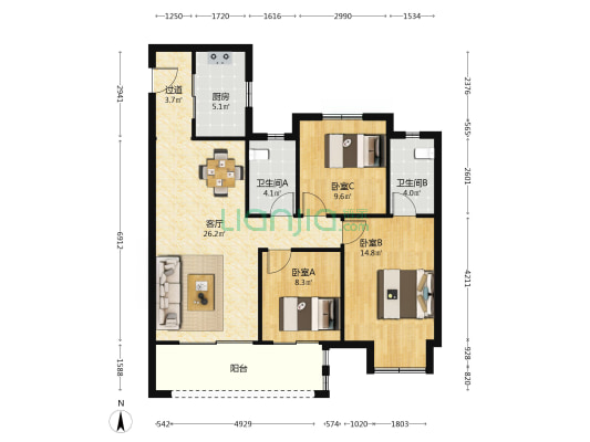 中骏世界城 3室1厅2卫 114平方
