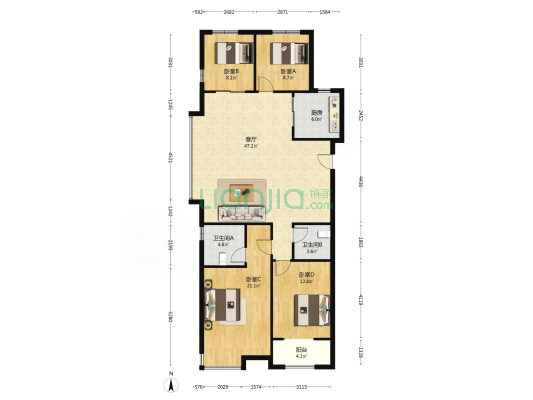 保利大都汇 4室1厅2卫 160平方