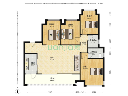 合谊理想城二期 4室1厅2卫 140平方