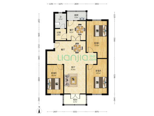 北张信用社楼 3室2厅1卫 114平方