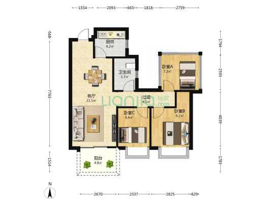 荣和伍壹大道 3室1厅1卫 75平方