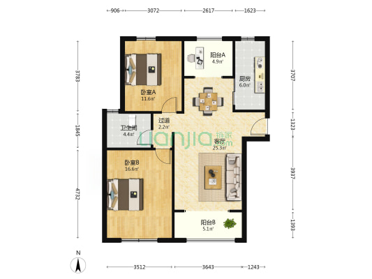 天瑞绿洲 2室1厅1卫 97平方