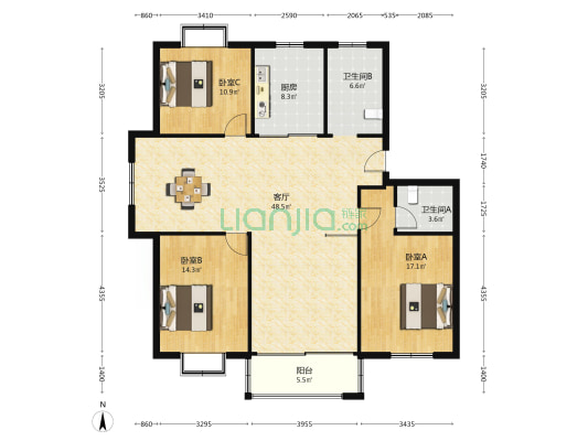 新丰苑小区 3室1厅2卫 138平方