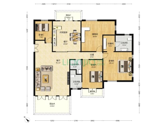 招商华侨城曦城山顶道 3室2厅3卫 198平方