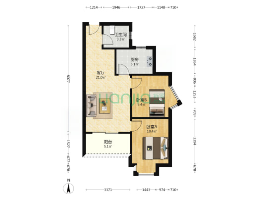 二江花园 2室1厅1卫 70平方