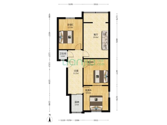 贵定路4号 3室1厅1卫 66平方