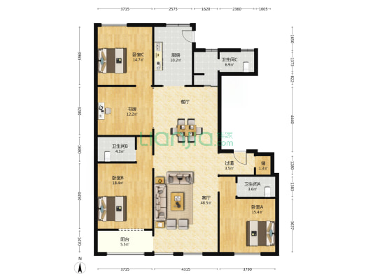 信拓滨湖国际 4室1厅3卫 198平方