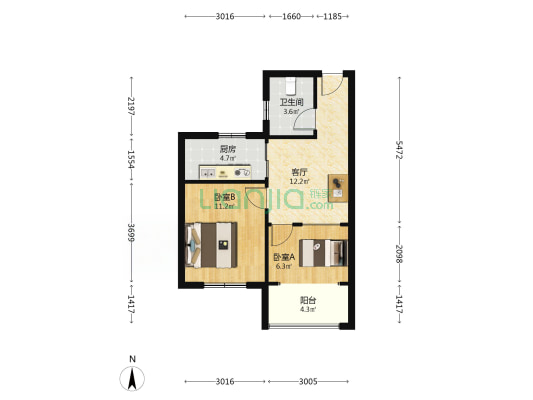 紫境东苑 2室1厅1卫 63平方