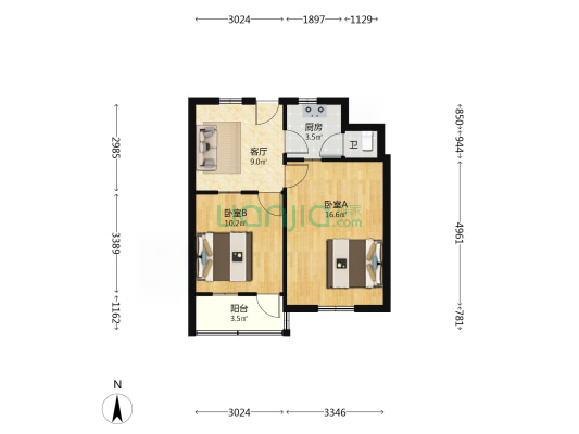 解放新村 2室1厅1卫 53平方