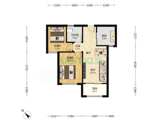 国贸锦里原 2室1厅1卫 68平方