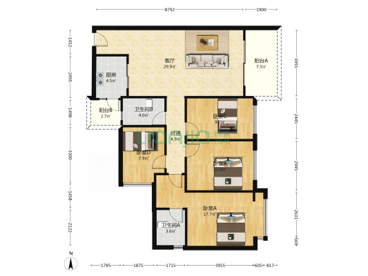 金湾豪庭 4室1厅2卫 125平方