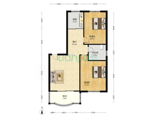 同心路23号 2室1厅1卫 96平方