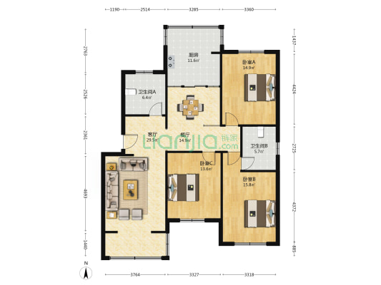 张丰苑 3室2厅2卫 133平方