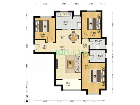 曲江国风世家A区 3室1厅2卫 114平方