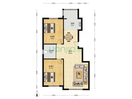 八一水韵城A区 2室1厅1卫 118平方