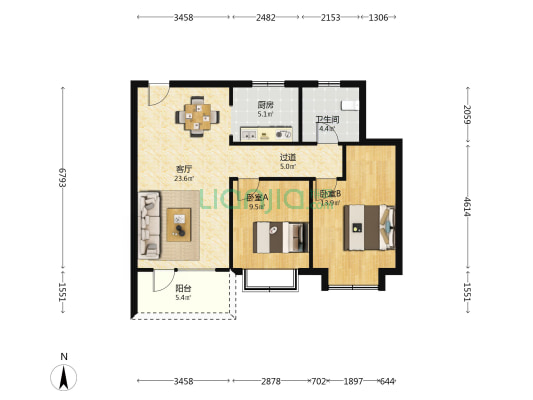 绿阳锦绣城 2室1厅1卫 87平方