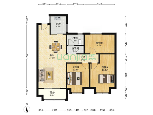 永和家园三期北区 2室1厅2卫 108平方