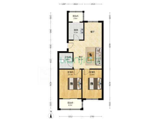 西花园小区 2室1厅1卫 81平方