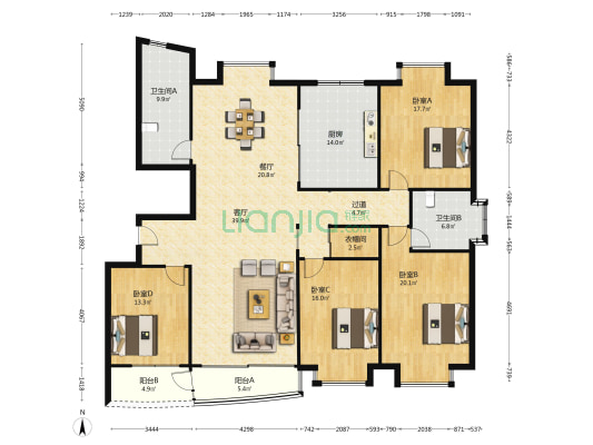 金苑大厦 4室2厅2卫 218平方