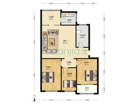 奇丽小区 3室1厅1卫 119平方