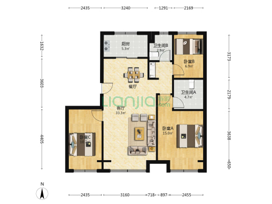 新星宇·金麟府 3室1厅2卫 105平方