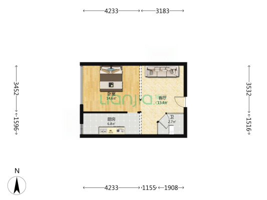 重庆湾公寓 1室1厅1卫 52平方