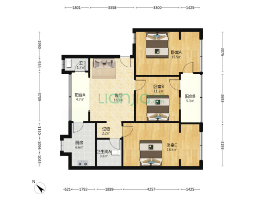 春园路24号 3室1厅2卫 99平方