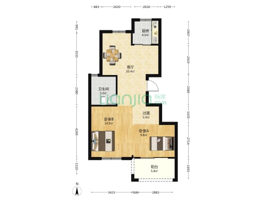 浦泽家园 2室1厅1卫 86平方