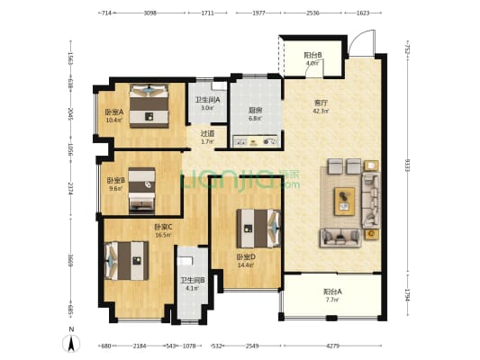 未来方舟C1组团 4室1厅2卫 148平方