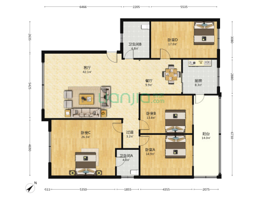 平江路15号 4室2厅2卫 167平方