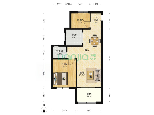中铁臻庭 2室1厅1卫 80平方