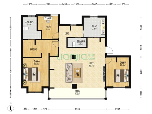 观山湖居 3室1厅2卫 135平方