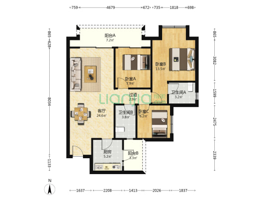 中建南宸玖樾 3室1厅2卫 95平方