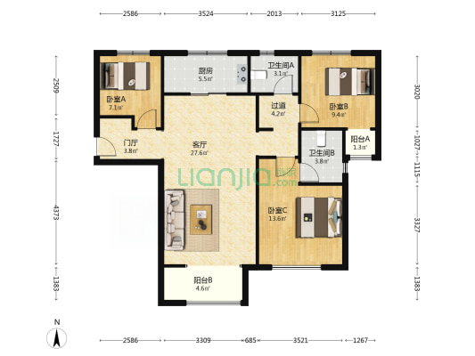 白塘口文苑 3室1厅2卫 121平方