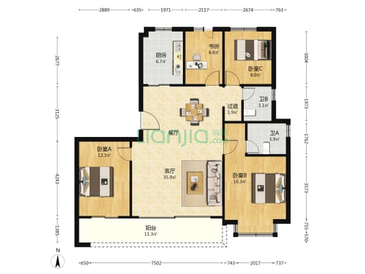 保利锦上印 4室1厅2卫 139平方