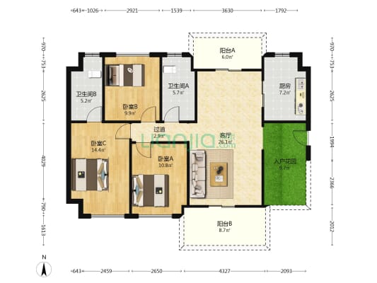 悦江府 3室1厅2卫 118平方