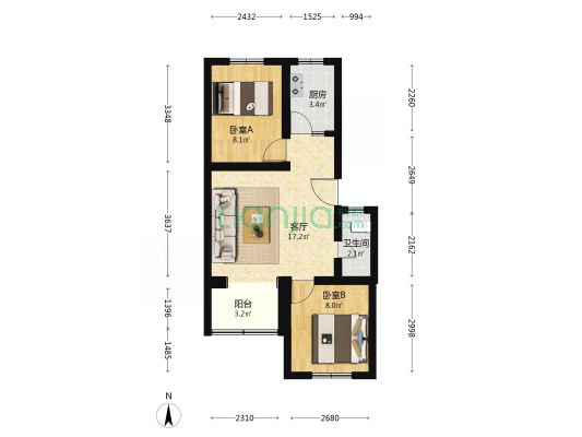 杏花东里社区 2室1厅1卫 60平方