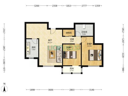 新惠园 2室1厅1卫 93平方