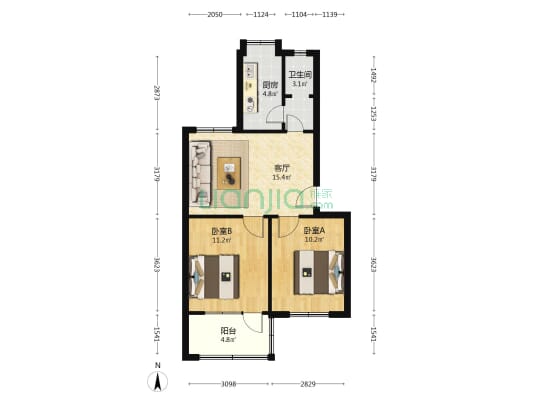 电业局宿舍 2室1厅1卫 60平方