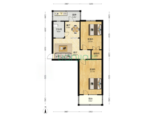 煤炭厅宿舍 2室2厅1卫 79平方