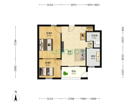 东兴小区 2室1厅1卫 58平方