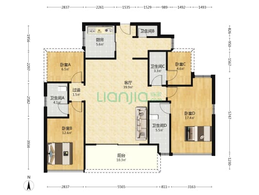 泰丰千湾汇 4室1厅4卫 134平方