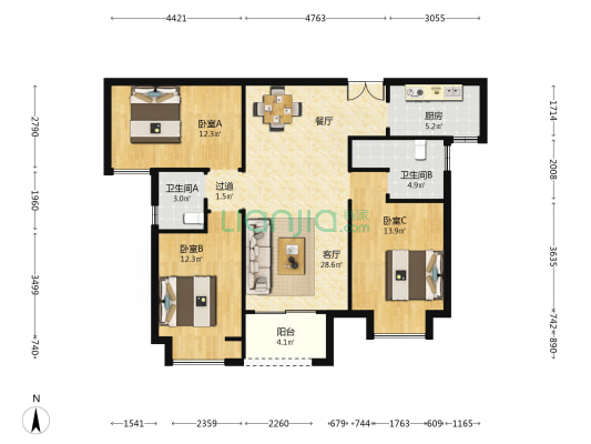 金水湾观锦苑 3室1厅2卫 119平方