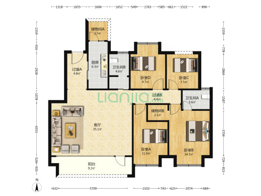 渝开发贯金和府 4室1厅2卫 140平方