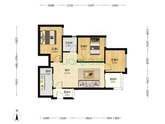 万科金域学府菁华里 3室1厅1卫 77平方