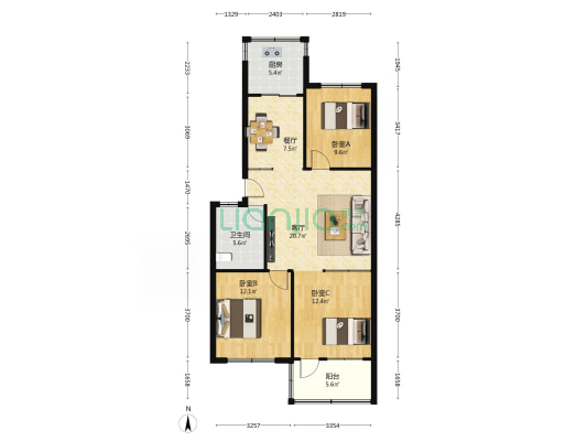 新村西路140号院 3室2厅1卫 95平方